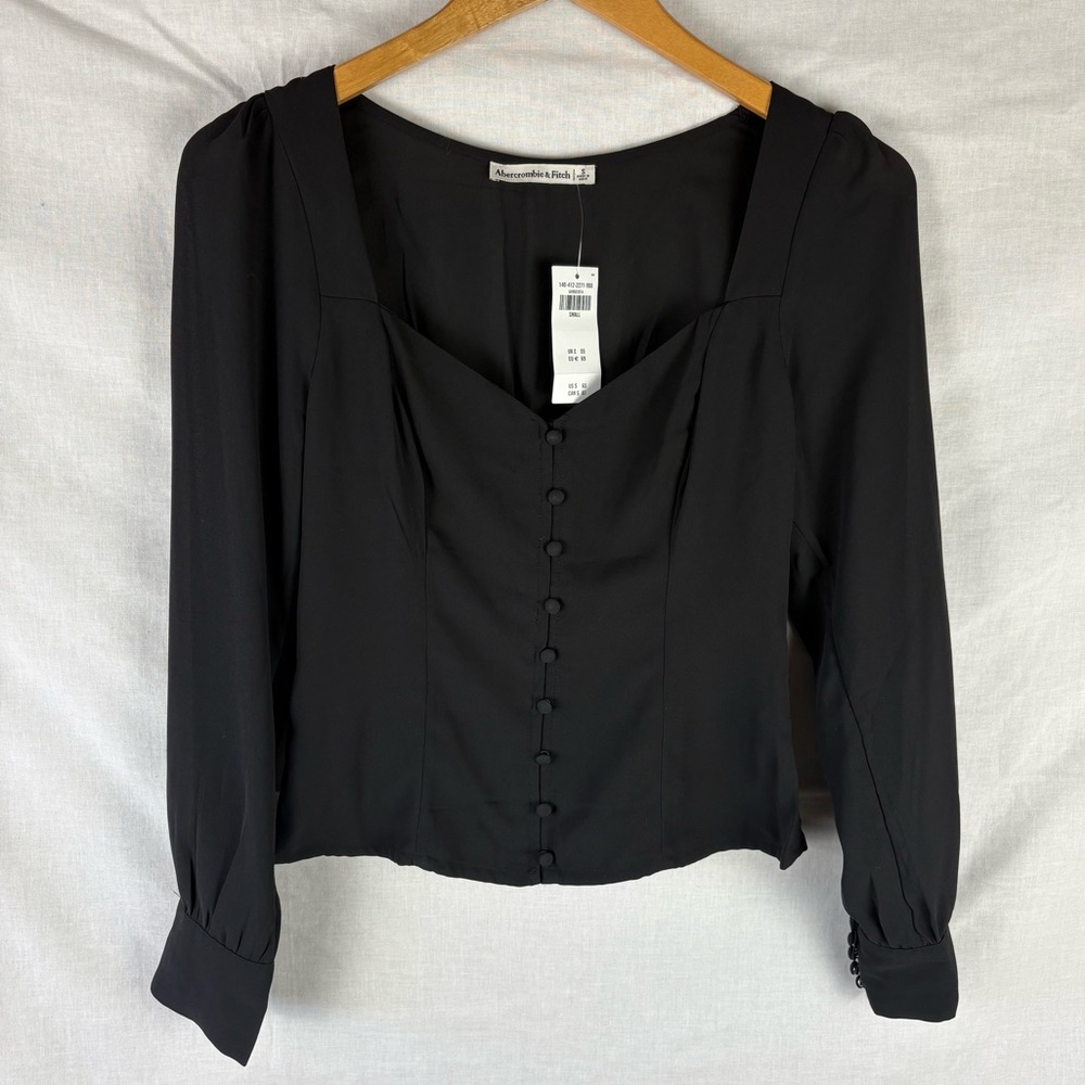 NWT Abercrombie & Fitch Black Button-Down Long Sleeve Blouse Size S